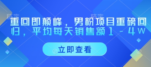重回即颠峰，男粉项目重磅回归，平均每天销售额1-4W-16888副业资讯