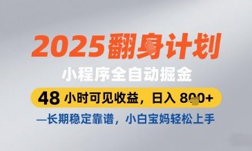 2025小程序全自动掘金，48 小时可见收益，日入8张，长期稳定靠谱，小白宝妈轻松上手【揭秘】-16888副业资讯