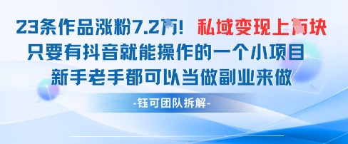 抖音私域项目23条作品涨粉7.2W，私域变现1W-16888副业资讯