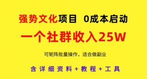 强势文化项目，一个社群收入25个W，0成本启动，可矩阵批量操作，原创详细实操教程-16888副业资讯