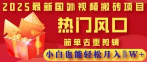 2025最新视频搬砖项目，热门风口，简单去重剪辑，小白也能轻松月入过W-16888副业资讯