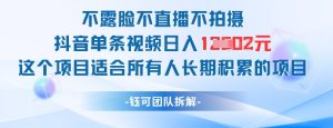 不露脸不直播不拍摄抖音单条视频日入1k+这个项目适合所有人长期积累的项目-16888副业资讯