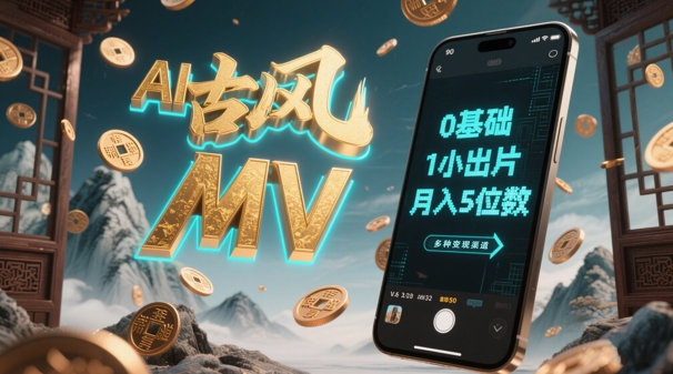 AI一键生成古风音乐MV，0剪辑基础1小时出片，多种变现渠道，一部手机月入5位数-16888副业资讯