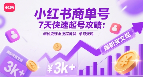 小红书商单号7天快速起号攻略：爆粉变现全流程拆解，单月变现3k+-16888副业资讯