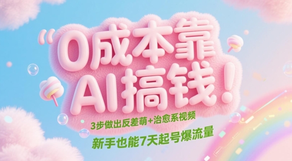 0成本靠AI搞钱！3步做出反差萌+治愈系视频，新手也能7天起号爆流量-16888副业资讯