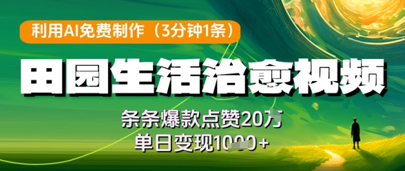 利用AI免费制作田园生活治愈视频，条条爆款点赞20W，单日变现几张-16888副业资讯