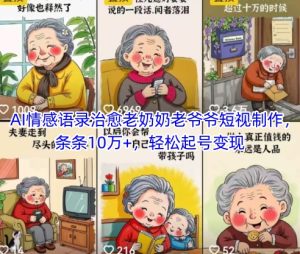 AI情感语录治愈老奶奶老爷爷短视制作,条条10万+,轻松起号变现-16888副业资讯