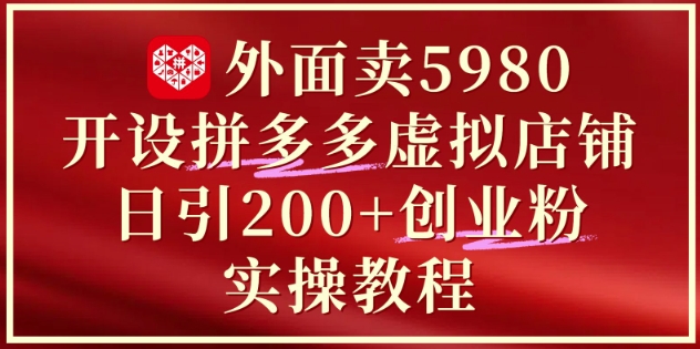 外面卖5980开设拼多多虚拟店铺：单日引流200+创业付费粉实战教程-16888副业资讯