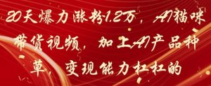 20天爆力涨粉1.2W，AI猫咪带货视频，加上AI产品种草，变现能力杠杠的-16888副业资讯