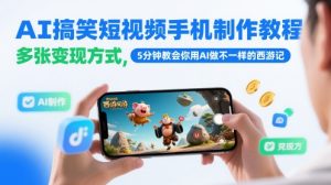 AI搞笑短视频手机制作教程，多张变现方式，5分钟教会你用AI做不一样的西游记-16888副业资讯
