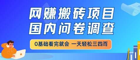 网创搬砖项目，国内问卷调查，小白轻松上手，一天三四张的也不难，干就完了【揭秘】-16888副业资讯
