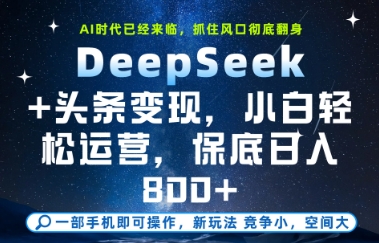 DeepSeek+头条变现，保姆级教学，小白轻松上手，日入8张+【揭秘】-16888副业资讯