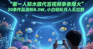第一人称水族代言视频条条爆火,20条作品涨粉8.5W,小白轻松月入五位数-16888副业资讯