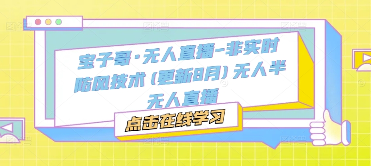 宝子哥·无人直播-非实时防风技术(更新25年5月)无人半无人直播-16888副业资讯