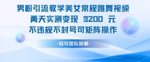 男粉引流教学美女常规跳舞视频两天实测变现1k+,不违规不封号可矩阵操作-16888副业资讯