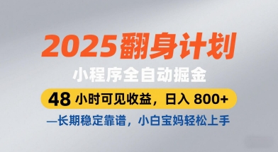 2025翻身计划，小程序全自动掘金，48小时可见收益，日入8张+，长期稳定靠谱，小白宝妈轻松上手【揭秘】-16888副业资讯
