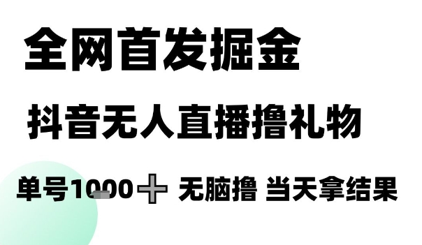 全网首发掘金抖音无人直播撸礼物，单号1k +无脑撸，当天拿结果【揭秘】-16888副业资讯