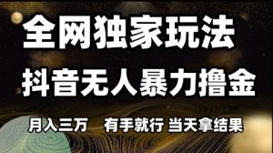 全网独家玩法抖音无人暴力撸金,月入3W,有手就行,当天拿结果【揭秘】-16888副业资讯