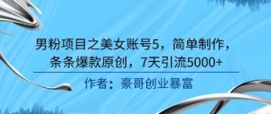 男粉项目之美女账号5,简单制作,条条爆款原创,7天引流5000+-16888副业资讯