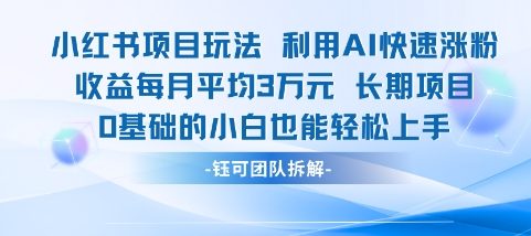 适合小白操作的小红书新项目，利用AI快速涨粉，收益每月平均1W+-16888副业资讯
