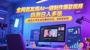 全网首发用AI一键制作爆款视频,自测日入多张,适合大学生宝妈兼职创业,保姆级教程-16888副业资讯
