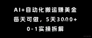 AI+自动化搬运挣美金,每天可做,5天3k+,0-1实操拆解【揭秘】-16888副业资讯