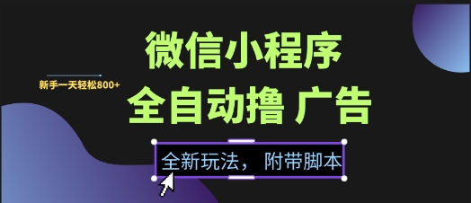 微信小程序全自动撸广告项目，彻底解决没流量的问题，新手一天8张+【揭秘】-16888副业资讯