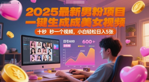 2025最新男粉项目，一键生成美女视频，日引600+色粉 十秒一个视频，小白轻松日入5张【揭秘】-16888副业资讯