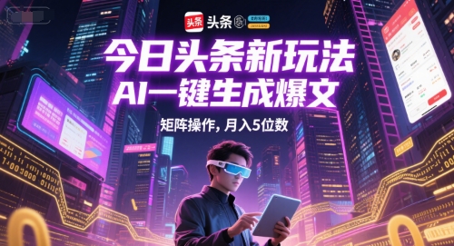 今日头条新玩法，AI一键生成爆文，矩阵操作，月入5位数-16888副业资讯