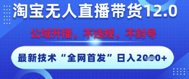 淘宝无人直播带货12.0，最新技术，不封号，不违规，操作简单，开播爆单，日入多张【揭秘】-16888副业资讯