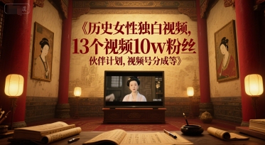 历史女性独白视频，13个视频10w粉丝，伙伴计划，视频号分成等-16888副业资讯