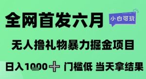全网首发六月,无人撸礼物暴力掘金项目,日入1K+门槛低,当天拿结果,小白可玩【揭秘】-16888副业资讯
