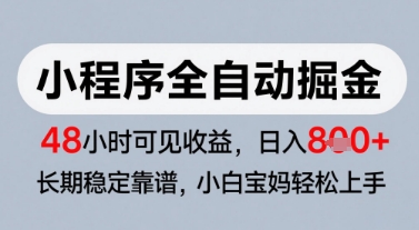 微信小程序全自动掘金，快速见收益，长期稳定靠谱，零基础友好，日入8张【揭秘】-16888副业资讯