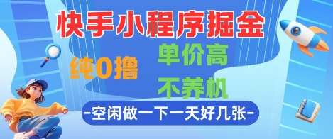 快手小程序掘金，纯0撸，单价高不养机 利用空闲时间做一做，一天好几张【揭秘】-16888副业资讯