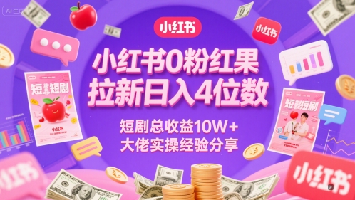 小红书0粉红果短剧拉新日入4位，数短剧总收益10W+大佬实操经验分享-16888副业资讯