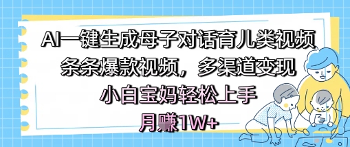 AI一键生成母子对话育儿类视频，条条爆款视频，多渠道变现，小白宝妈轻松上手，月入1W+-16888副业资讯