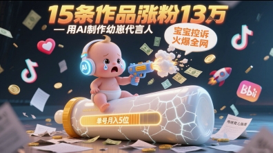 用AI制作幼崽代言人，宝宝的控诉火爆全网，15条作品涨粉13W，单号月入5位数实操教程-16888副业资讯