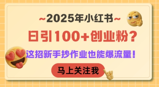 2025年小红书日引100+创业粉？这招新手抄作业也能爆流量！-16888副业资讯