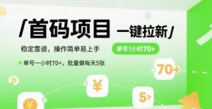 首码一键拉新项目，稳定靠谱，操作简单易上手，单号一小时70+，批量做每天5张【揭秘】-16888副业资讯