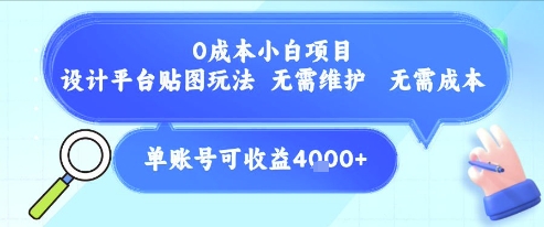 0成本小白项目，设计平台贴图玩法，无需维护，无需成本，单账号单月可产生收益4k+-16888副业资讯