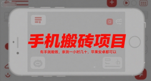 手机搬砖项目，有手就能做，亲测一小时几十，苹果安卓都可以-16888副业资讯