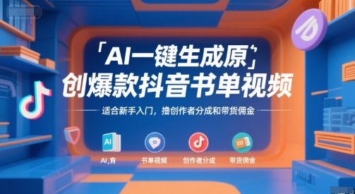 AI一键生成原创爆款抖音书单视频，适合新手入门，撸创作者分成和带货佣金【揭秘】-16888副业资讯