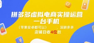拼多多虚拟电商实操运营,一台手机(苹果安卓都可以),深耕多多店铺日收4位数-16888副业资讯