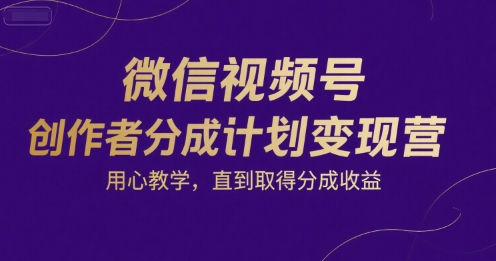 微信视频号创作者分成计划变现营，用心教学，直到取得分成收益-16888副业资讯