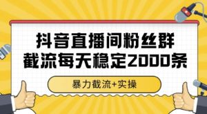 抖音直播间粉丝群截流，稳定采集数据全行业通用 2000条数据一天【揭秘】-16888副业资讯