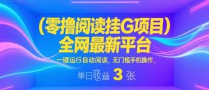 零撸阅读挂G项目，全网最新平台，一键运行自动阅读，无门槛手机操作，单日收益3张【揭秘】-16888副业资讯