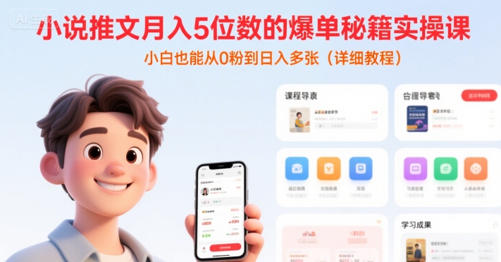 小说推文月入5位数的爆单秘籍实操课，，小白也能从0粉到日入多张(详细教程)-16888副业资讯