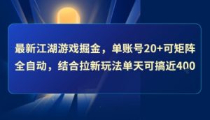 最新江湖游戏掘金,单账号20+可矩阵全自动 ,结合拉新玩法单天可搞4张+【揭秘】-16888副业资讯