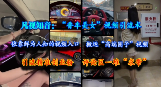 凡视知音：“香车美女”视频引流术，依靠鲜为人知的视频入口，搬运“高端圈子”视频，引流精准创业粉，评论区一堆“求带”-16888副业资讯