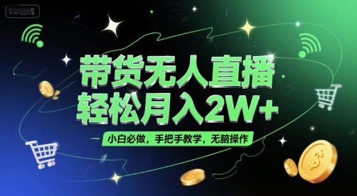 带货无人直播，轻松月入2W+，小白必做，手把手教学，无脑操作(附学习资料)-16888副业资讯